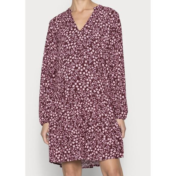 GAP Dresses & Skirts - GAP Dress Womens Medium Red Floral Shift Long Sleeve Ruffle Casual Rayon V-Neck